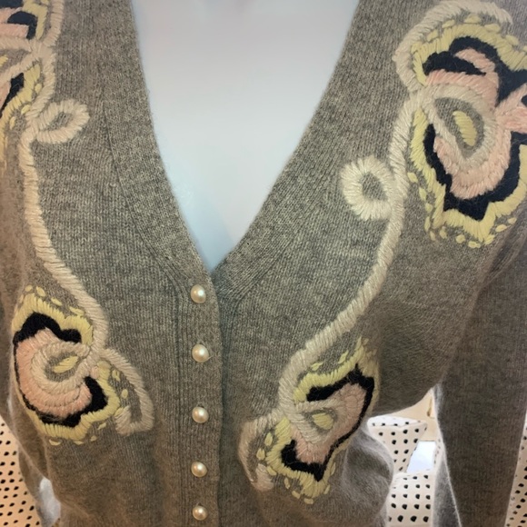 Vintage Cardigan, Size Petite, Shoulder Pads, Grey, pearl like button beads​ - Picture 6 of 6